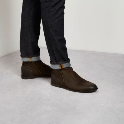 Brown leather ruched boots